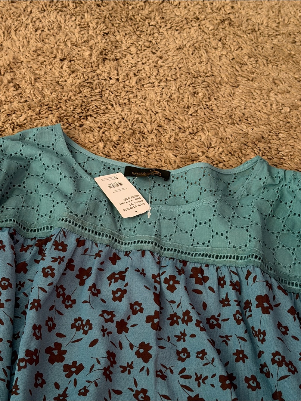 Suzanne Betro Teal and Burgundy Eyelet Yoke Tunic - Picture 2 of 4